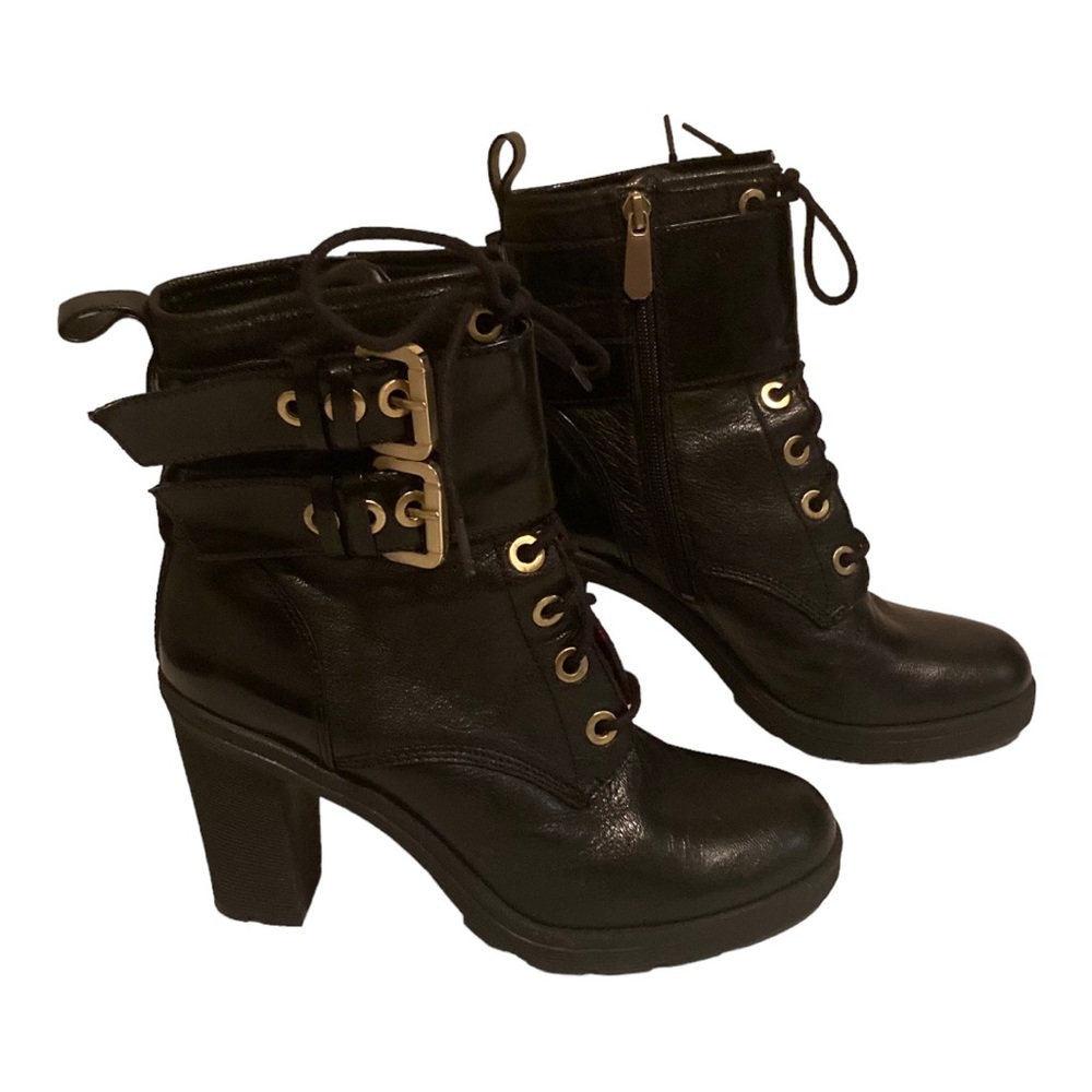Guess Black Finlay High Heel Combat Boots Size 8M - Picture 10 of 12
